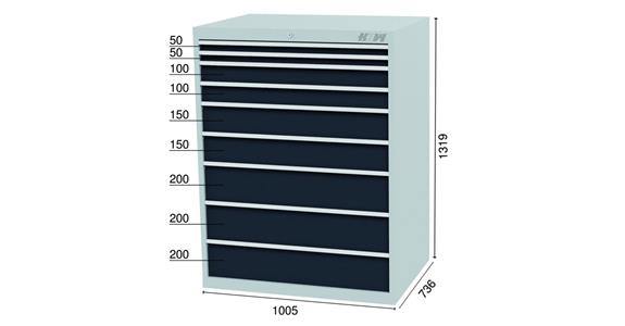 Drawer cabinet 9 drawers 7016 2x50 2x100 2x150 3x200mm 1005x736x1319