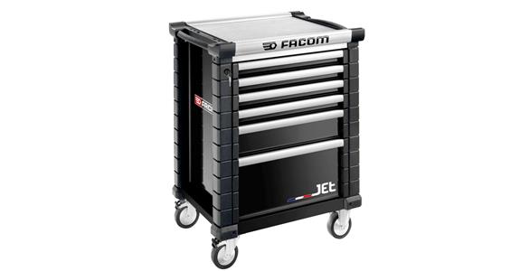 JET+ workshop trolley with 6 black RAL 9004 drawers