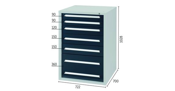 Drawer cabinet H1028XW722XD700mm 6 drawers RAL7035/7016