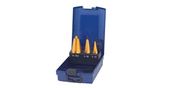 Slabbing cut drill reamer sets HSS-E/TiN size 1 3–14 mm, 2 8–20 mm, 3 16–30.5 mm