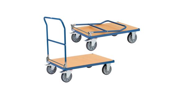 Folding trolley steel tube loading surface 850 x 500 mm load 500 kg RAL5007