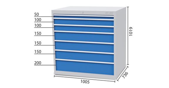 Drawer cabinet 7 drawers 5012 1x50 2x100 3x150 1x200mm 1005x736x1019