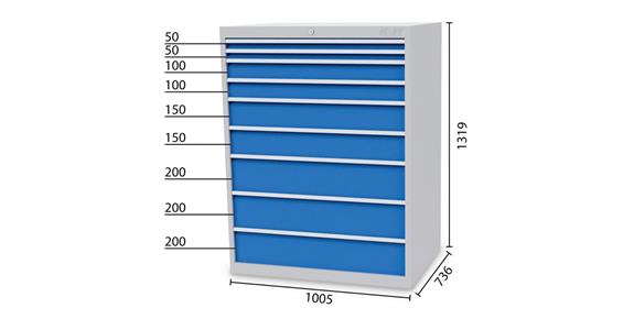 Drawer cabinet 9 drawers 5010 2x50 2x100 2x150 3x200mm