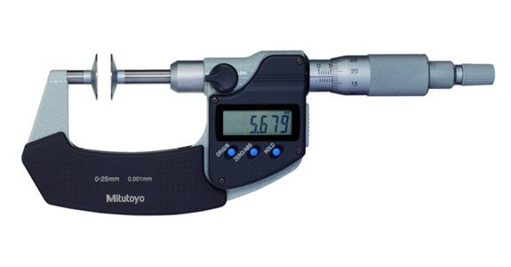 IP65 dig. micrometer 0-25 mm, disc meas. surfaces, DO, non-rotating spindle