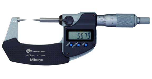 IP65 dig. micrometer 25-50 mm, tapered meas. surface 15°, data output